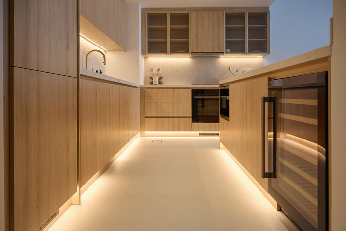 Huxberry bespoke light oak kitchen with arches, Motor City, Dubai
