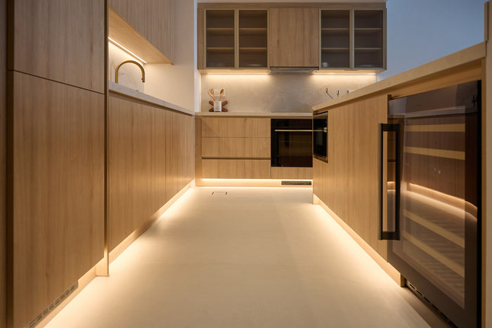 Huxberry bespoke light oak kitchen with arches, Motor City, Dubai