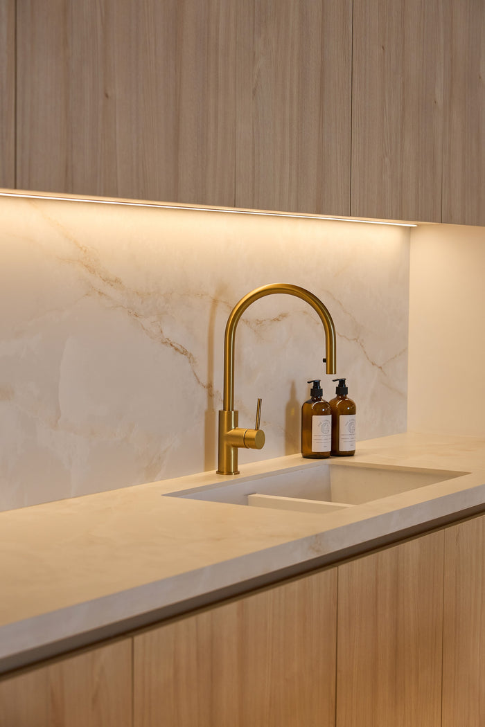 Huxberry bespoke light oak kitchen with arches, Motor City, Dubai