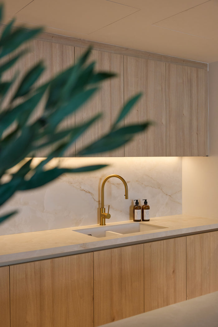 Huxberry bespoke light oak kitchen with arches, Motor City, Dubai