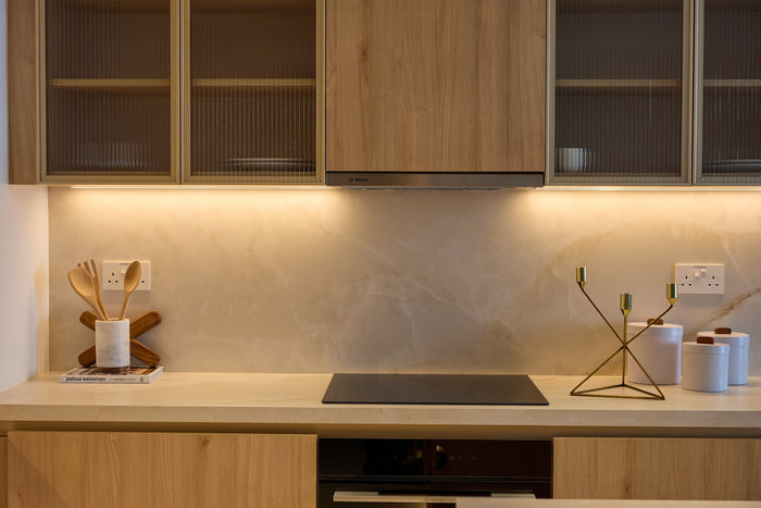 Huxberry bespoke light oak kitchen with arches, Motor City, Dubai