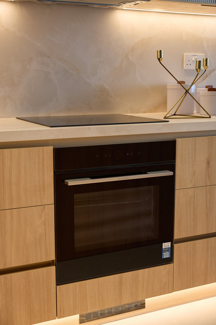 Huxberry bespoke light oak kitchen with arches, Motor City, Dubai
