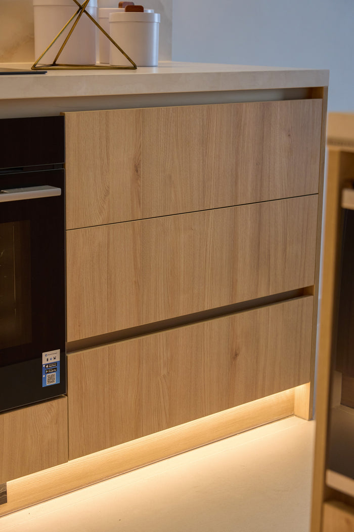 Huxberry bespoke light oak kitchen with arches, Motor City, Dubai