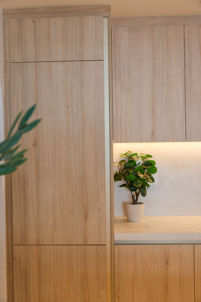 Huxberry bespoke light oak kitchen with arches, Motor City, Dubai