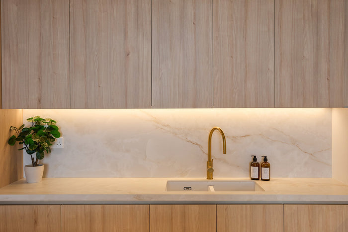 Huxberry bespoke light oak kitchen with arches, Motor City, Dubai