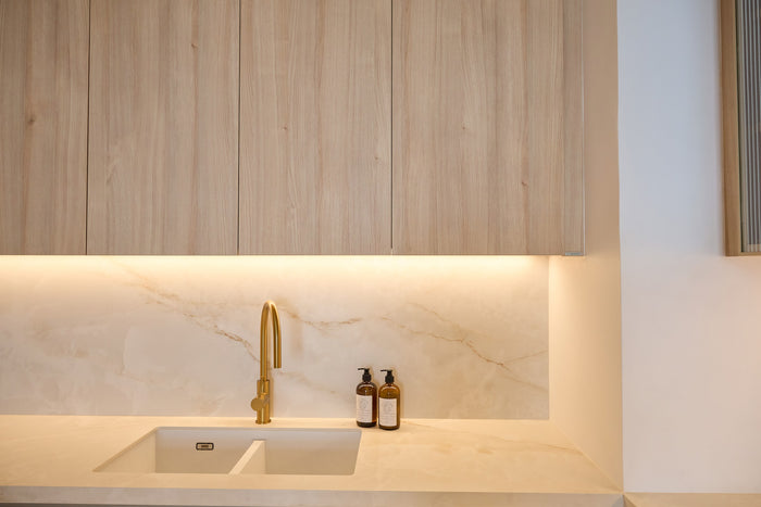 Huxberry bespoke light oak kitchen with arches, Motor City, Dubai
