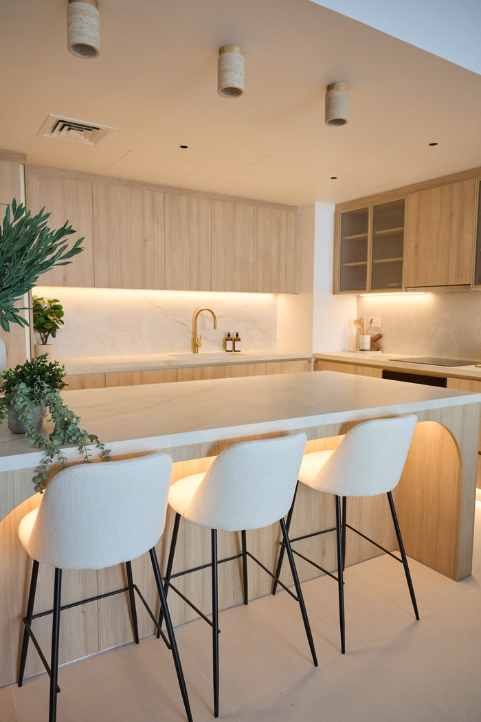 Huxberry bespoke light oak kitchen with arches, Motor City, Dubai