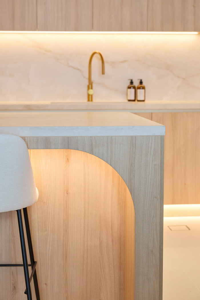 Huxberry bespoke light oak kitchen with arches, Motor City, Dubai