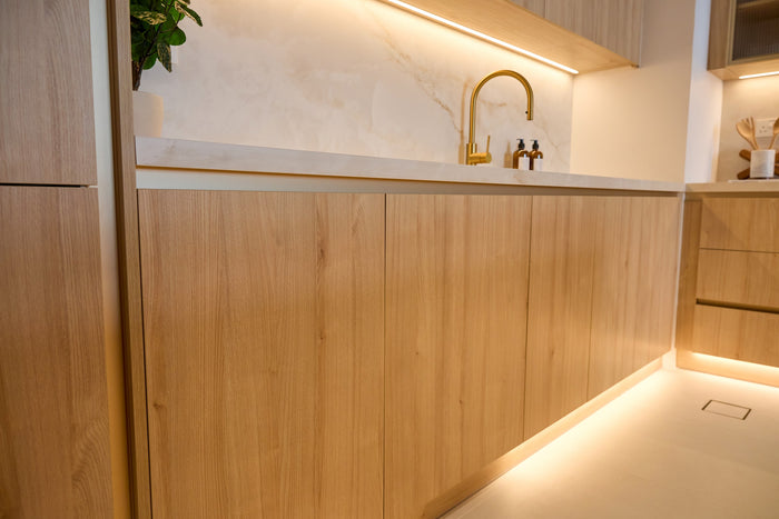 Huxberry bespoke light oak kitchen with arches, Motor City, Dubai