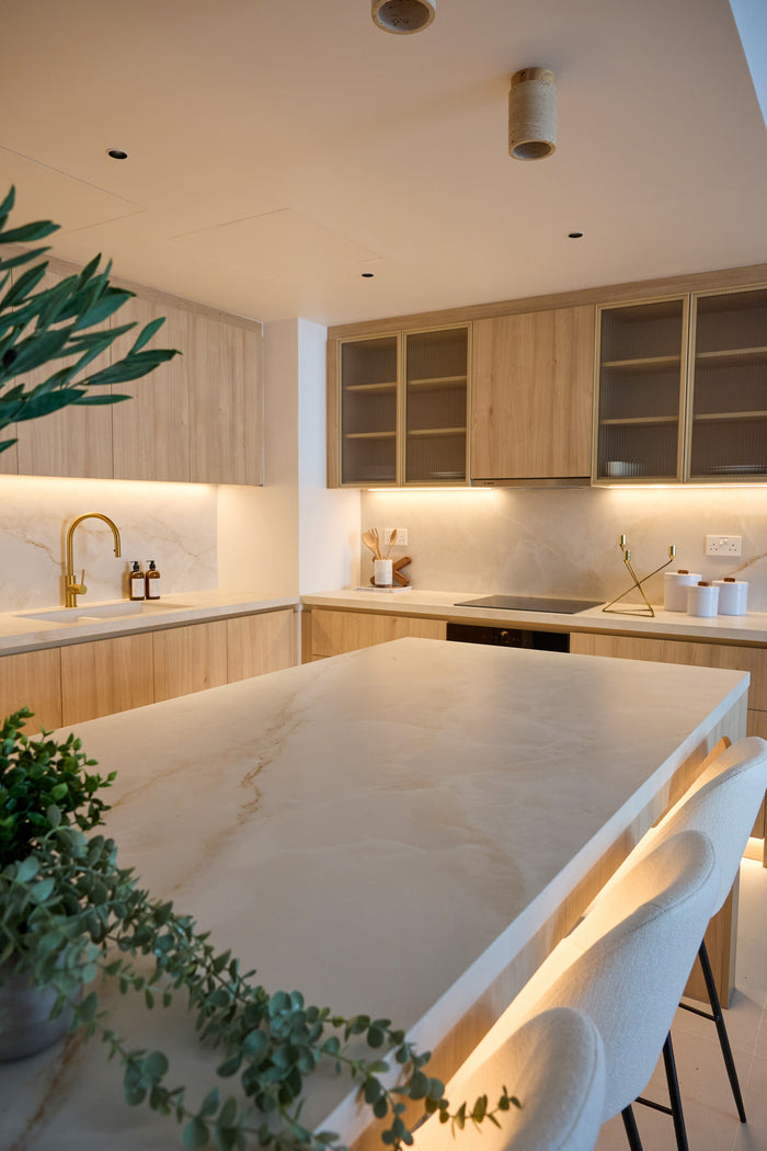 Huxberry bespoke light oak kitchen with arches, Motor City, Dubai