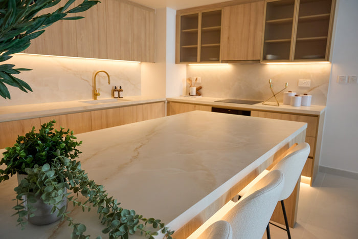 Huxberry bespoke light oak kitchen with arches, Motor City, Dubai