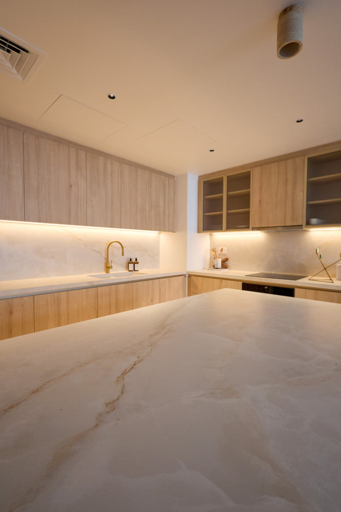 Huxberry bespoke light oak kitchen with arches, Motor City, Dubai