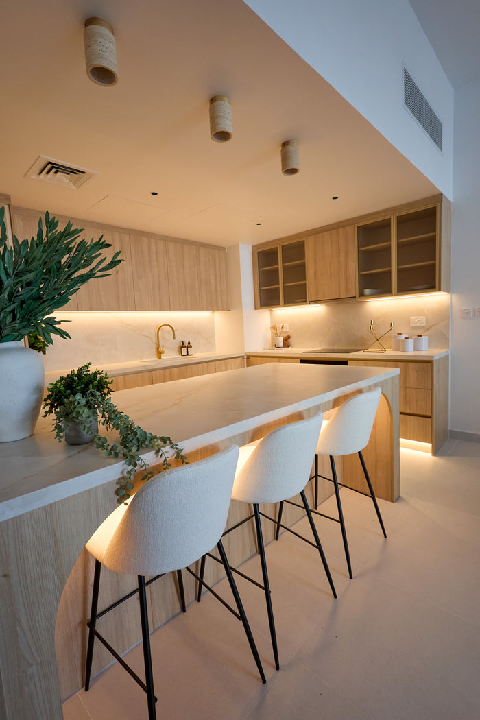 Huxberry bespoke light oak kitchen with arches, Motor City, Dubai