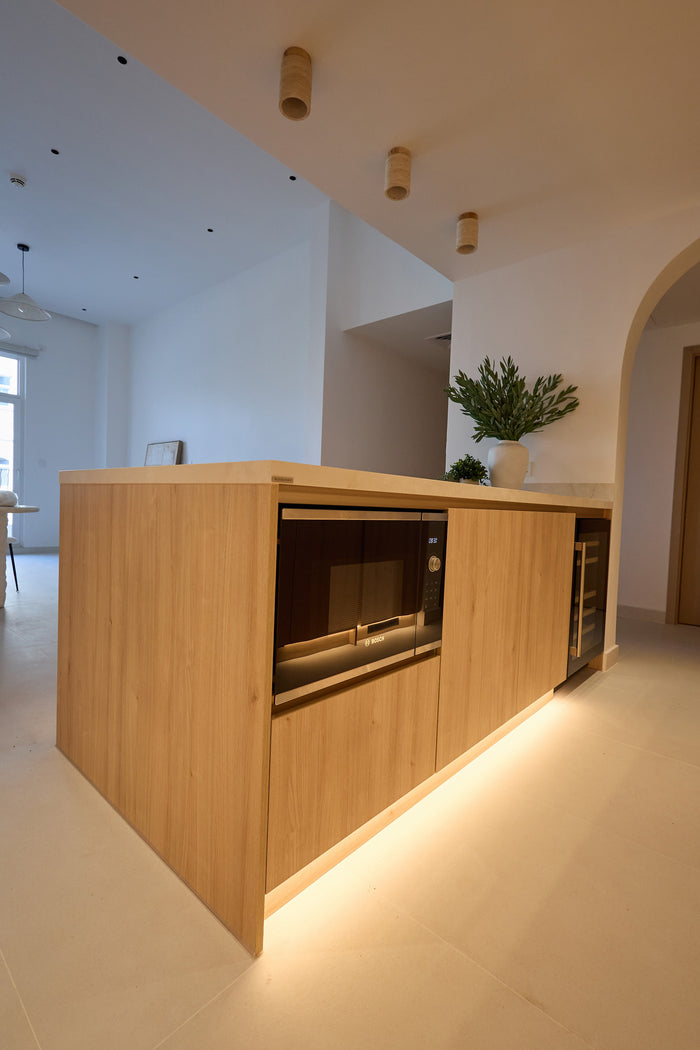 Huxberry bespoke light oak kitchen with arches, Motor City, Dubai