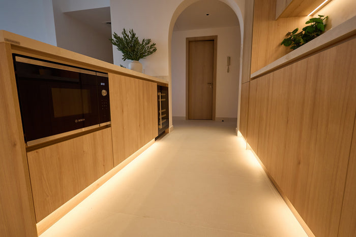 Huxberry bespoke light oak kitchen with arches, Motor City, Dubai
