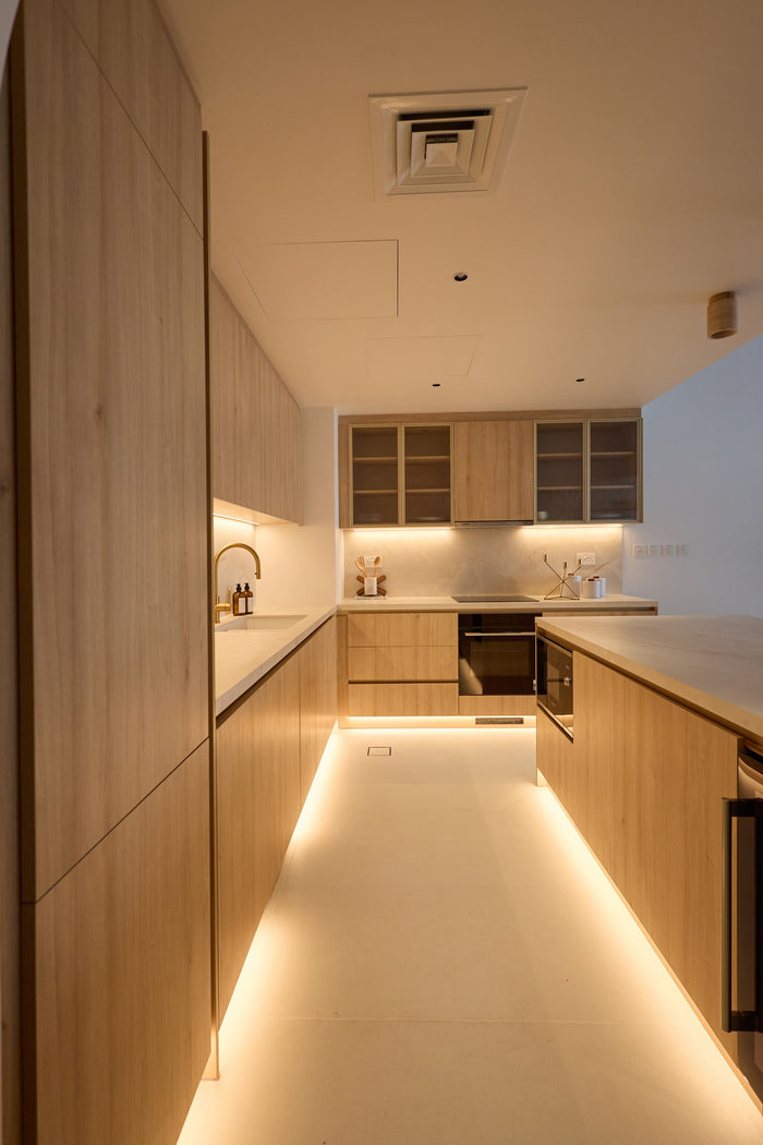 Huxberry bespoke light oak kitchen with arches, Motor City, Dubai