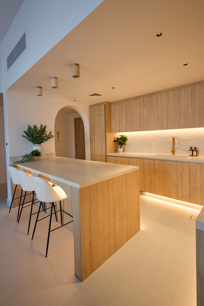 Huxberry bespoke light oak kitchen with arches, Motor City, Dubai