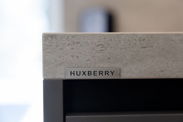Huxberry bespoke graphite and travertine kitchen, Victory Heights, Dubai