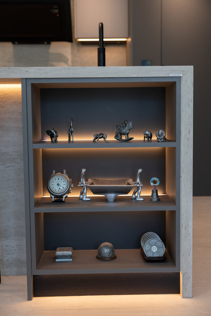 Huxberry bespoke graphite and travertine kitchen, Victory Heights, Dubai