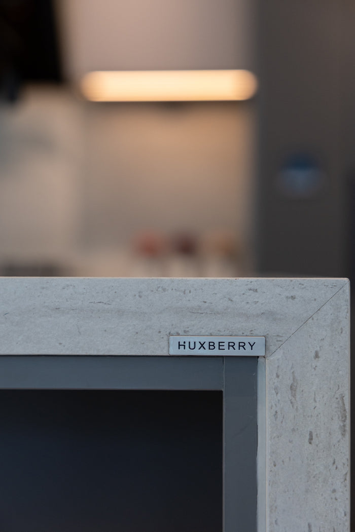 Huxberry bespoke graphite and travertine kitchen, Victory Heights, Dubai