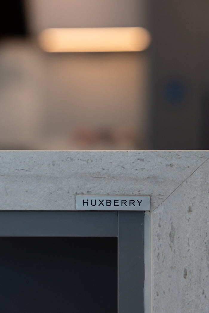 Huxberry bespoke graphite and travertine kitchen, Victory Heights, Dubai