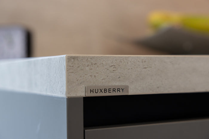 Huxberry bespoke graphite and travertine kitchen, Victory Heights, Dubai
