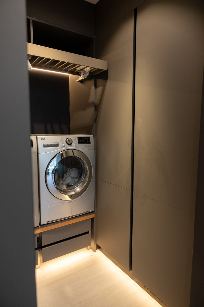 Huxberry bespoke graphite and travertine kitchen, Victory Heights, Dubai