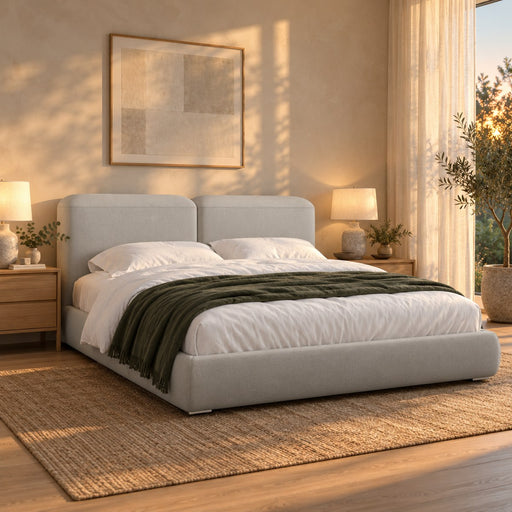Huxberry Serene Bed in a warm, light bedroom
