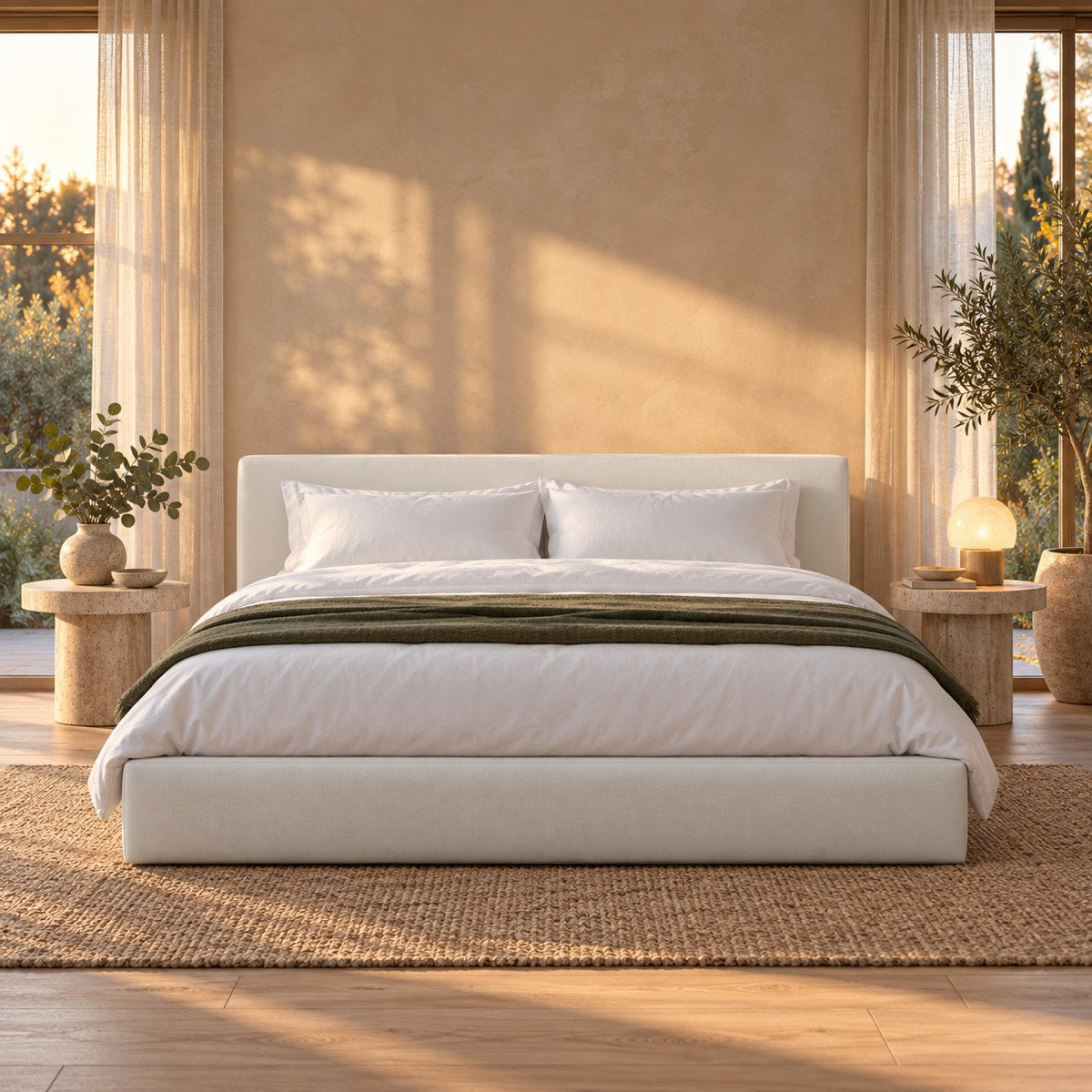 Huxberry Hydraulic Storage Bed styled in a calm bedroom