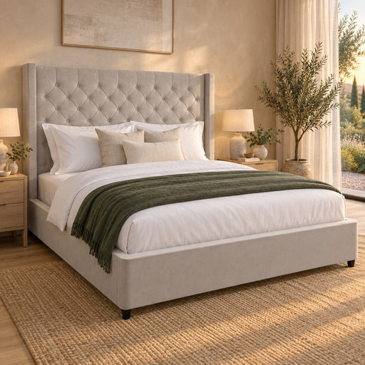 Huxberry Windsor Bed in a warm, light bedroom