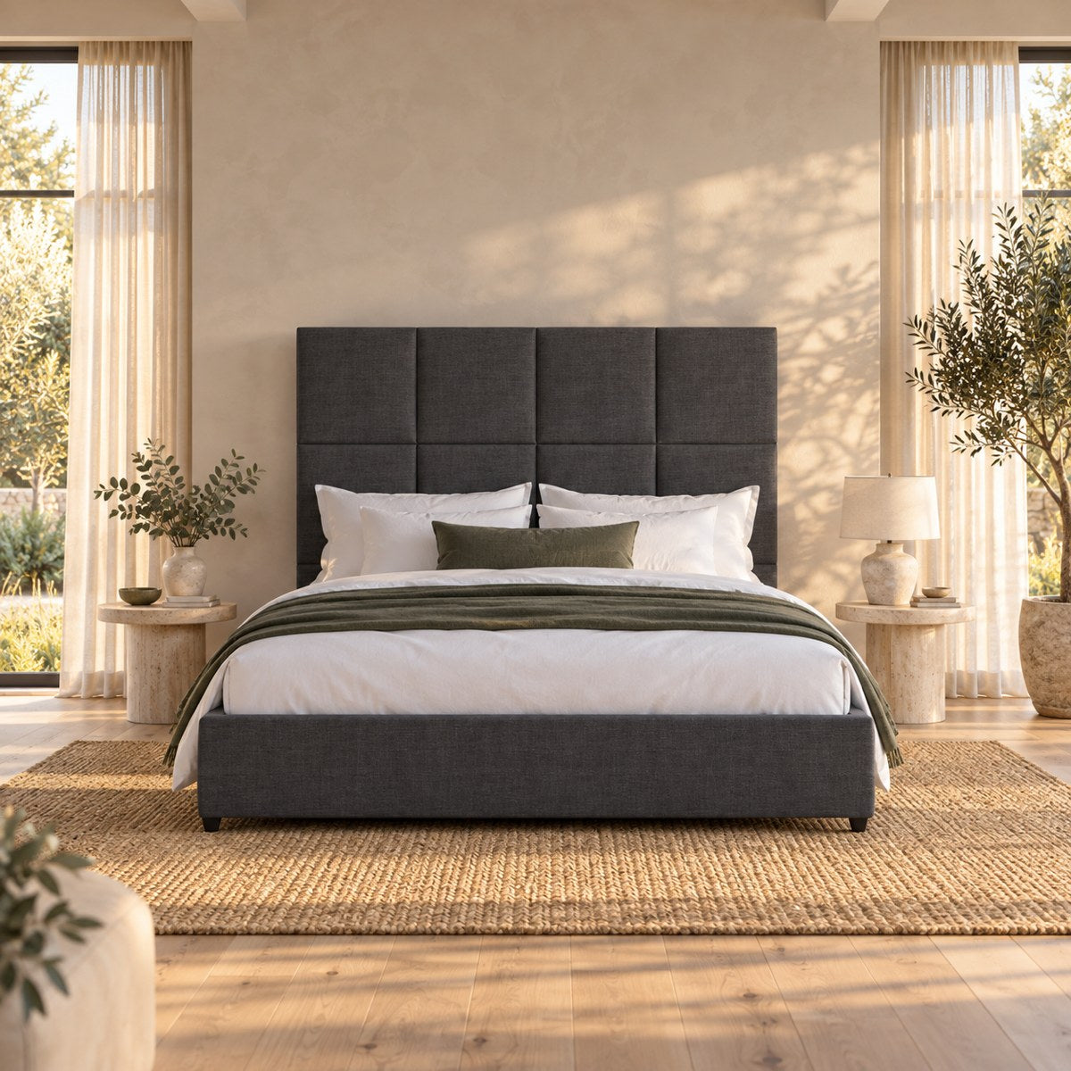 Huxberry York Bed styled in a calm bedroom