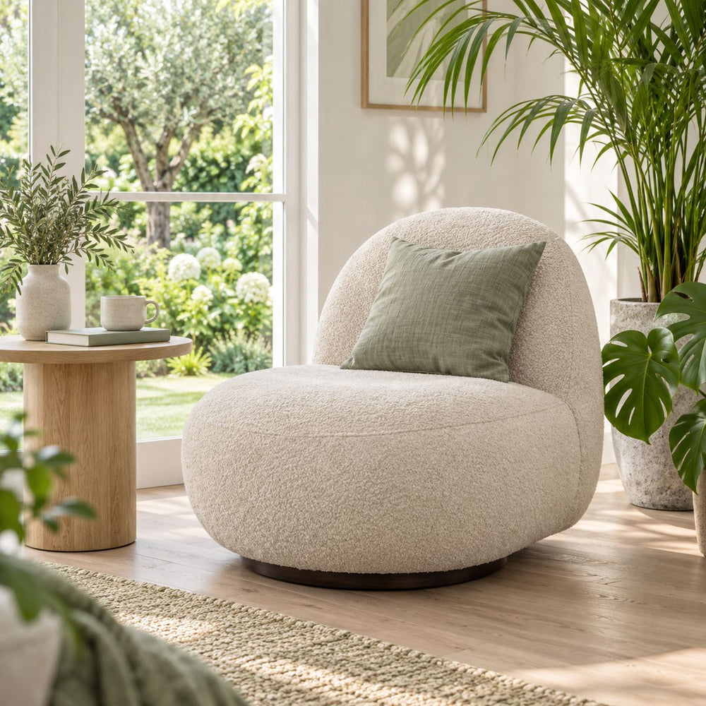 Allen Accent Chair in a bright, plant-filled living room