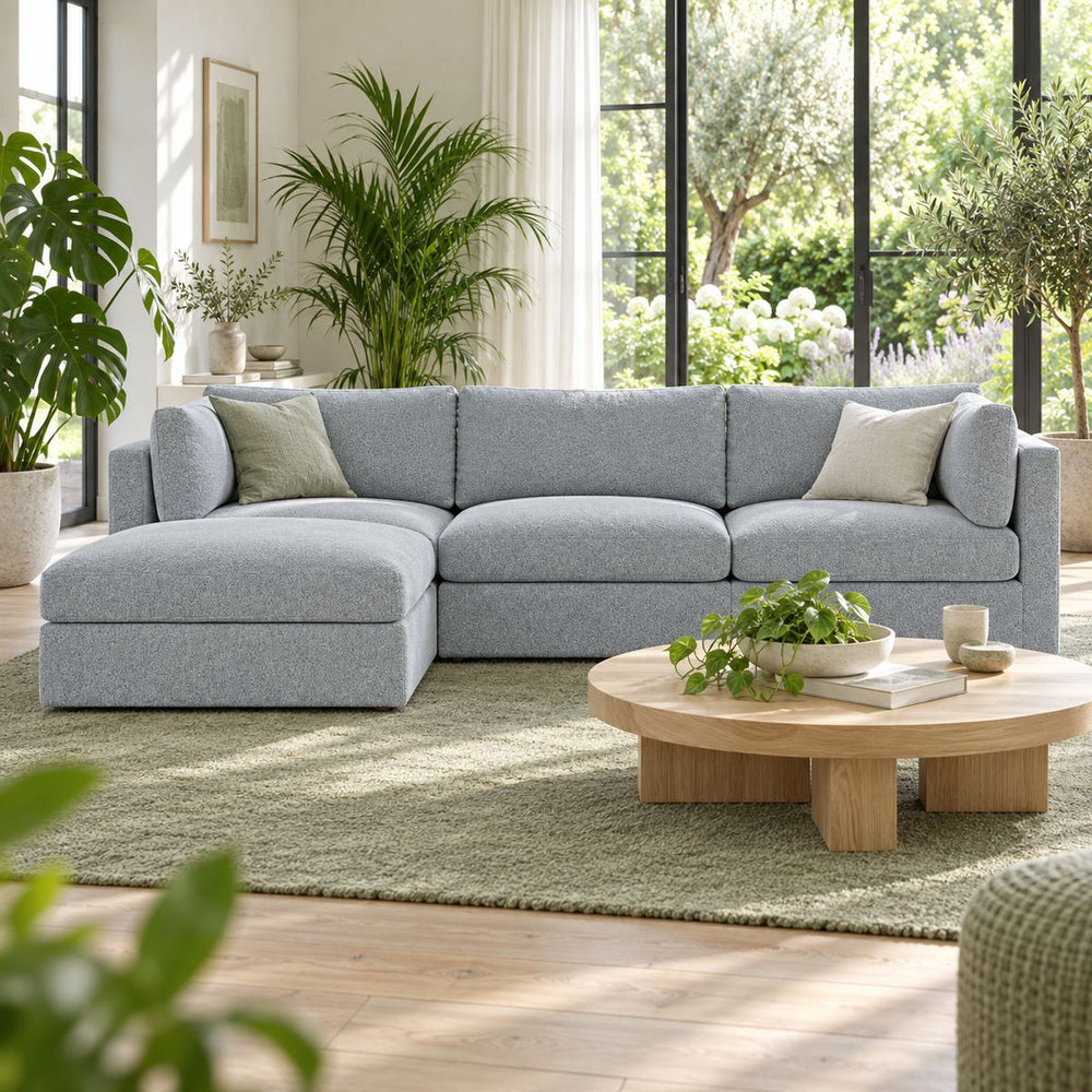 Haven Modular 3-seater Sofa with Storage Ottoman in a bright, plant-filled living room