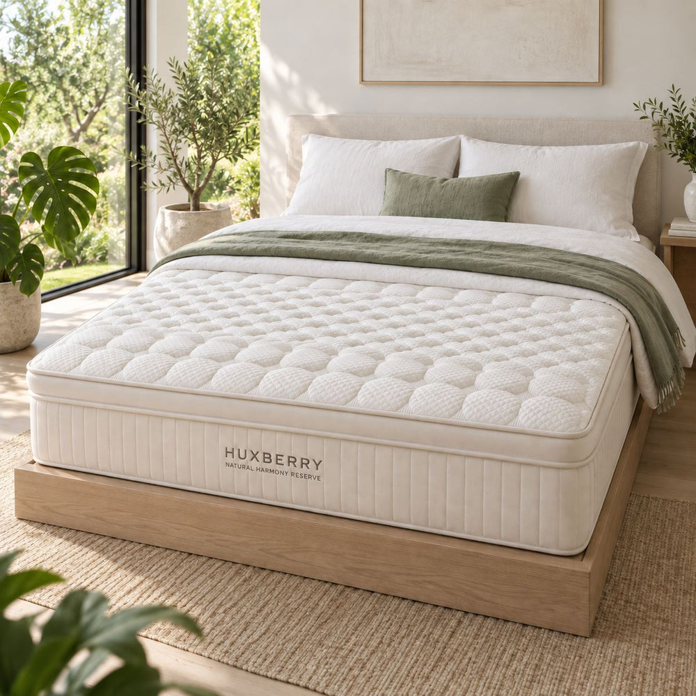 Natural Harmony Reserve Mattress in a bright, plant-filled bedroom